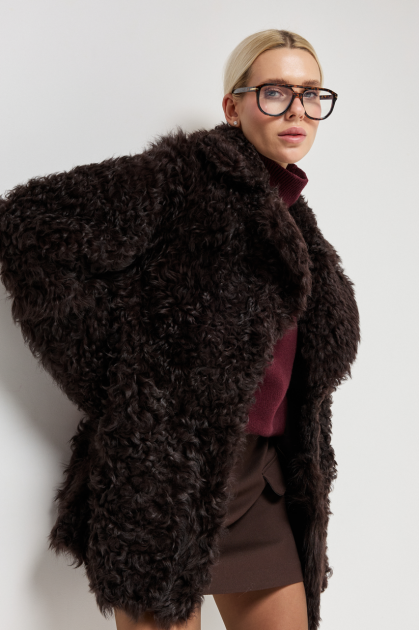 Chocolate curly sheepskin coat